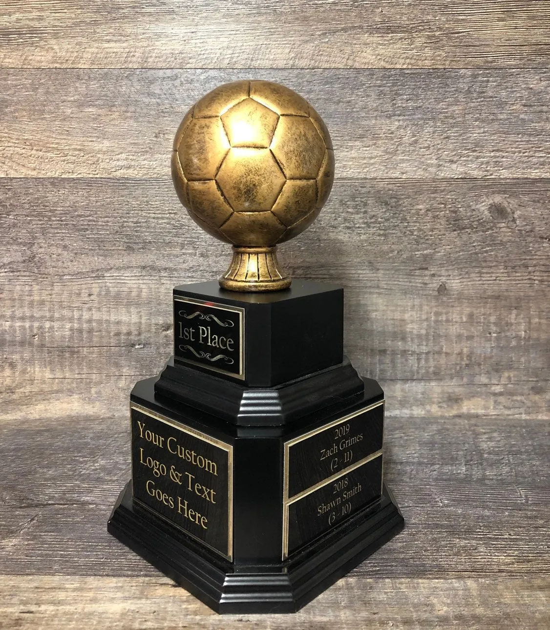 Soccer Trophy Fantasy Soccer Football League Trophy Antique Gold Soccer Ball 6 or 12 Year Perpetual Championship League Award