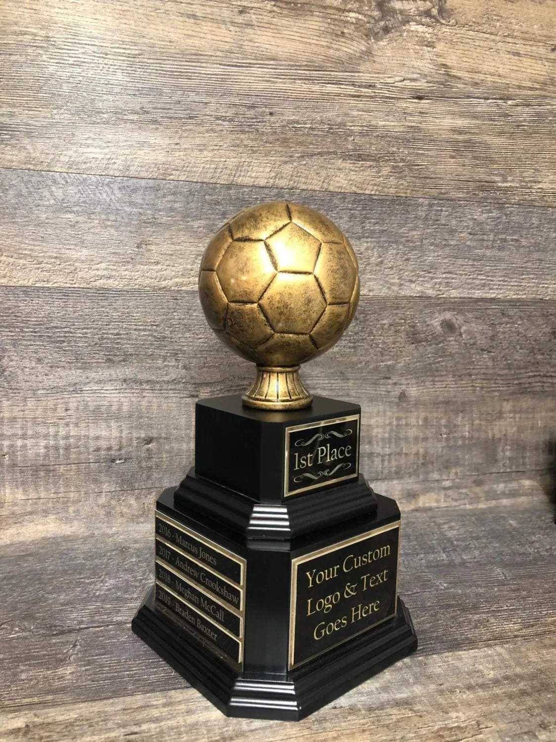 Soccer Trophy Fantasy Soccer Football League Trophy Antique Gold Soccer Ball 6 or 12 Year Perpetual Championship League Award