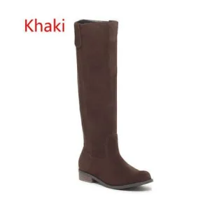 Suede Flat Round Toe Knee High Boots