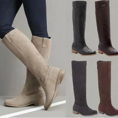 Suede Flat Round Toe Knee High Boots