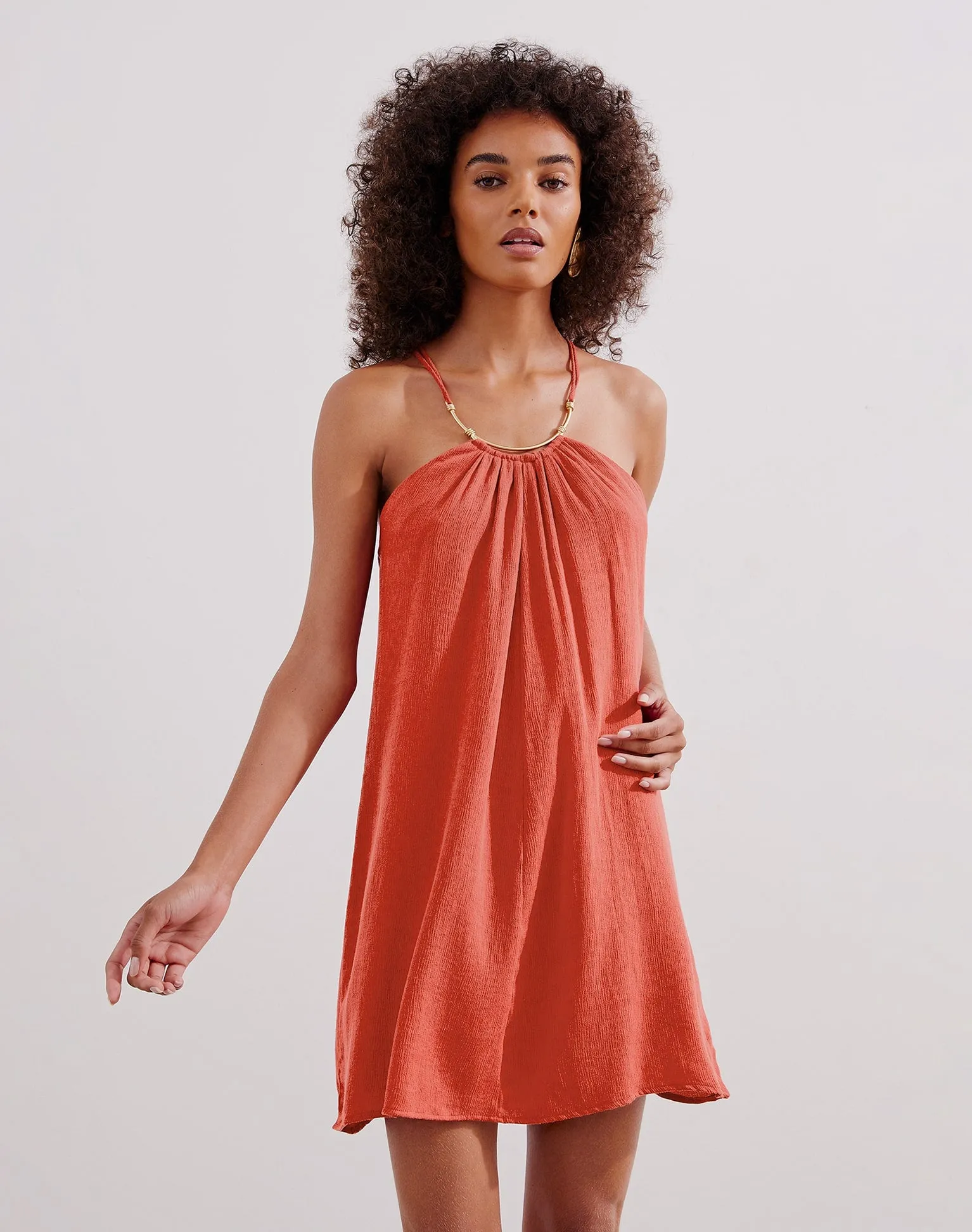 Taiga Detail Short Dress (exchange only) - Brick