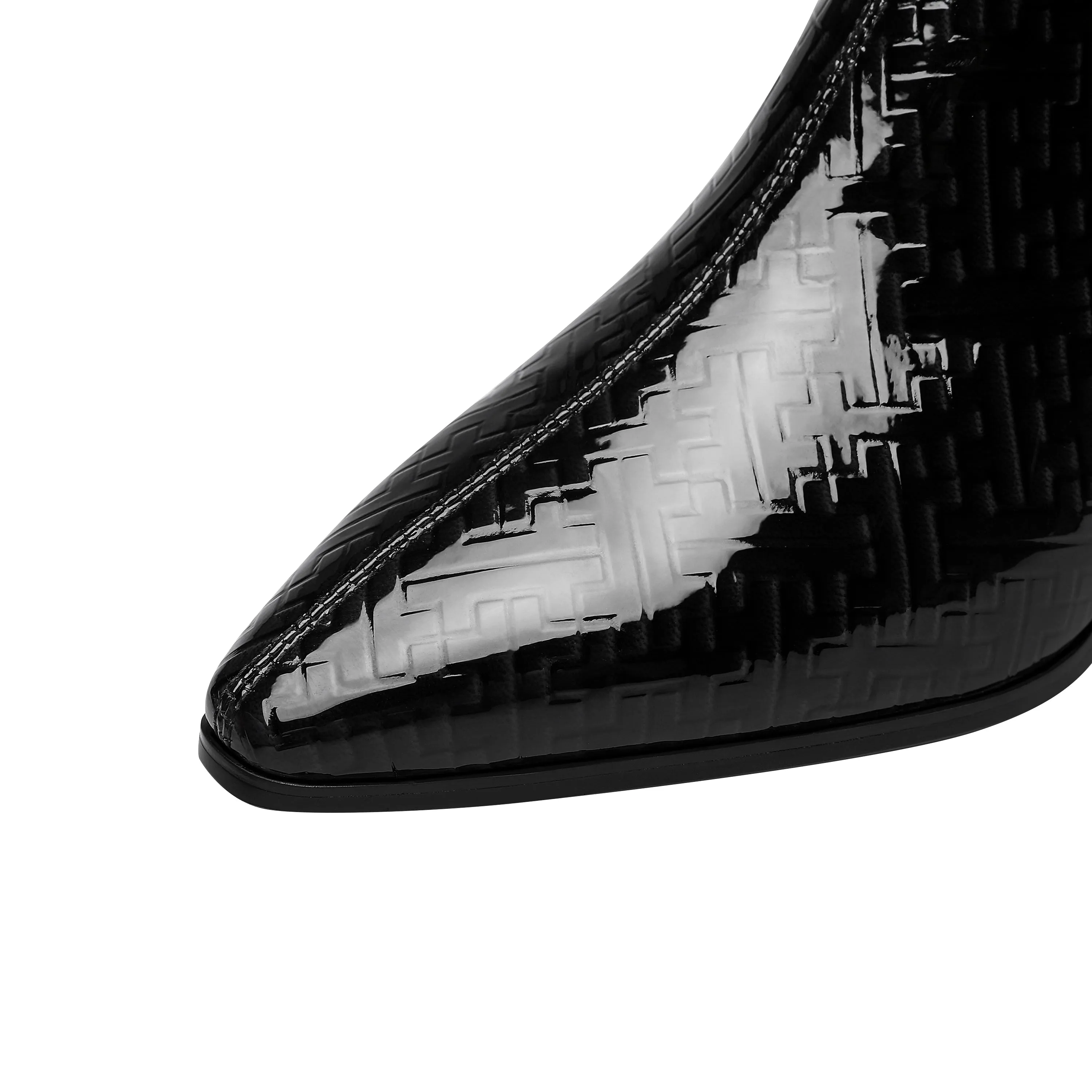 TinaCus Women's Pointed Toe Patent Leather Handmade Side Zipper Low Chunky Heels Comfort Ankle Boots