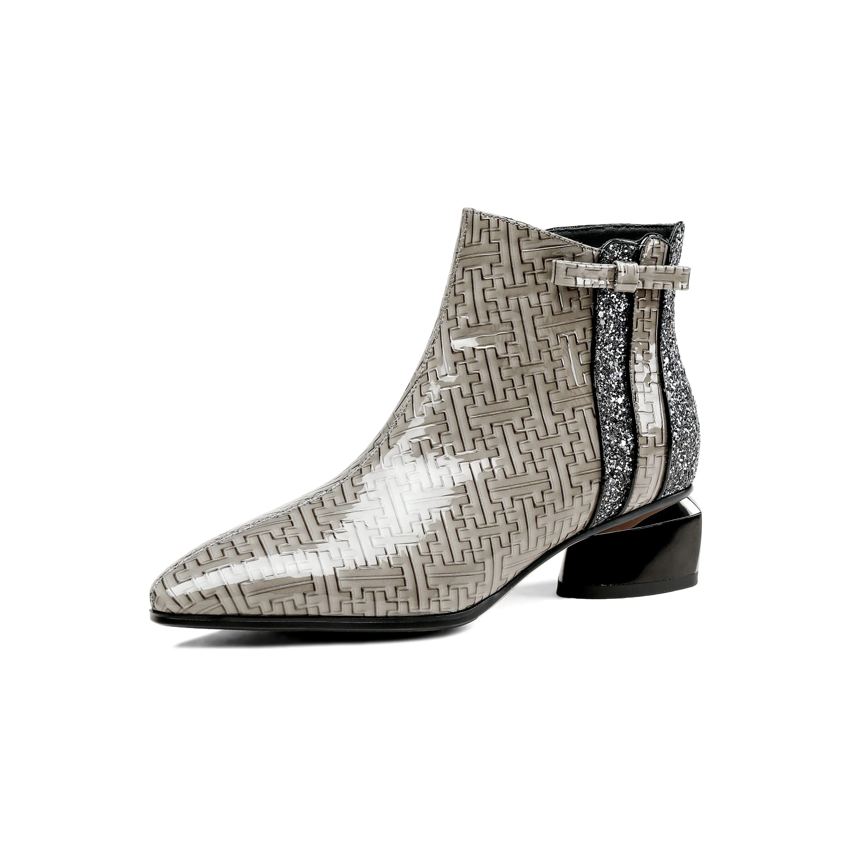 TinaCus Women's Pointed Toe Patent Leather Handmade Side Zipper Low Chunky Heels Comfort Ankle Boots