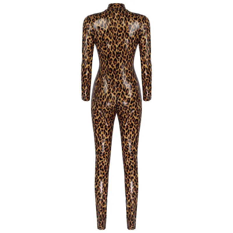 Women's Leopard Print Catsuit / One-Piece Long Sleeve Bodysuit / Sexy Slim-Fit Outfits