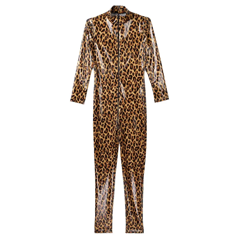 Women's Leopard Print Catsuit / One-Piece Long Sleeve Bodysuit / Sexy Slim-Fit Outfits