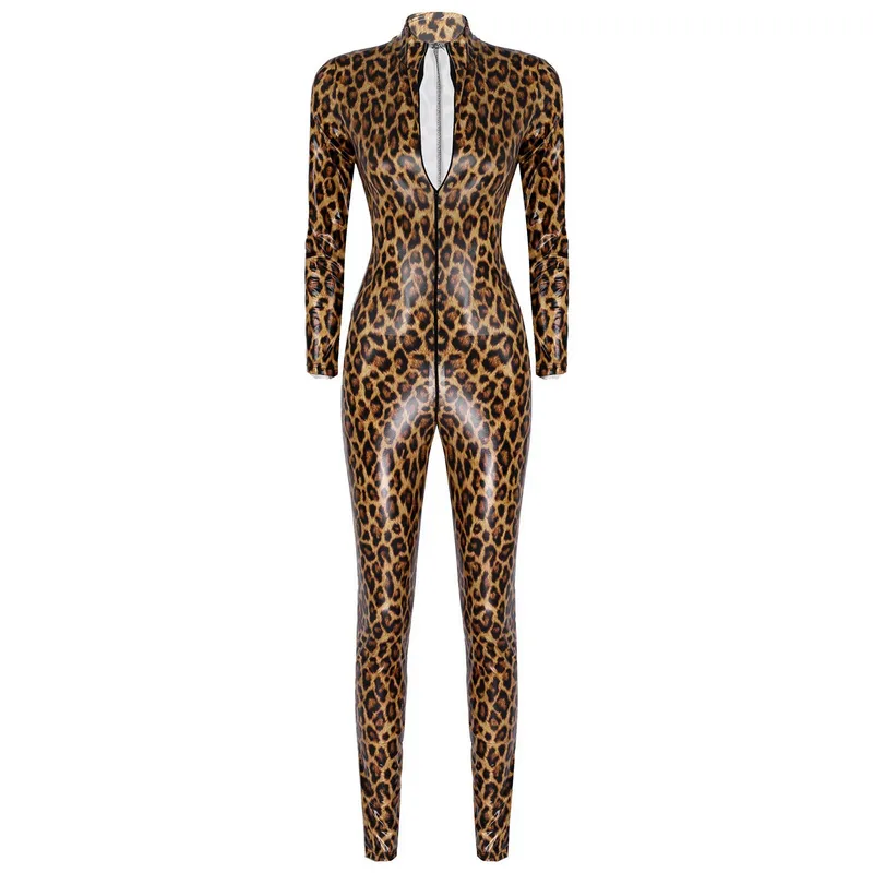Women's Leopard Print Catsuit / One-Piece Long Sleeve Bodysuit / Sexy Slim-Fit Outfits