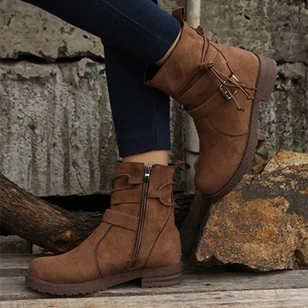 Women'S Vintage Side Zip Round Toe Booties 09979971C