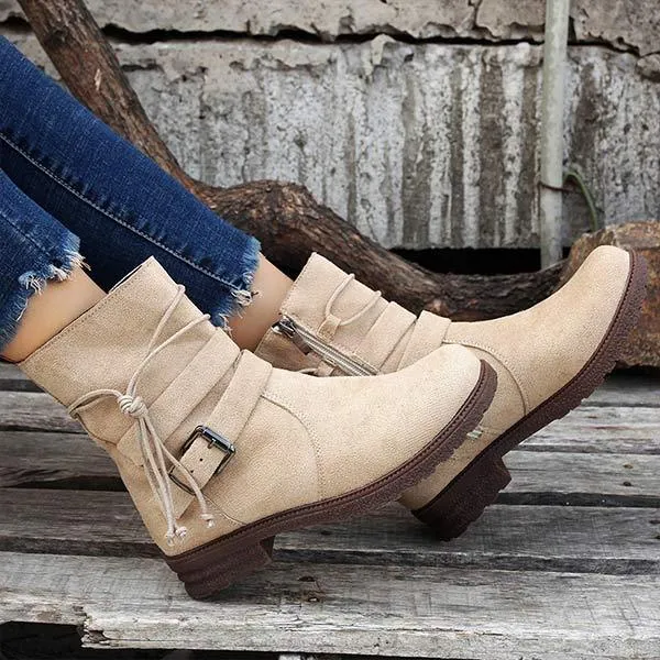 Women'S Vintage Side Zip Round Toe Booties 09979971C