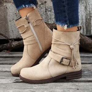 Women'S Vintage Side Zip Round Toe Booties 09979971C