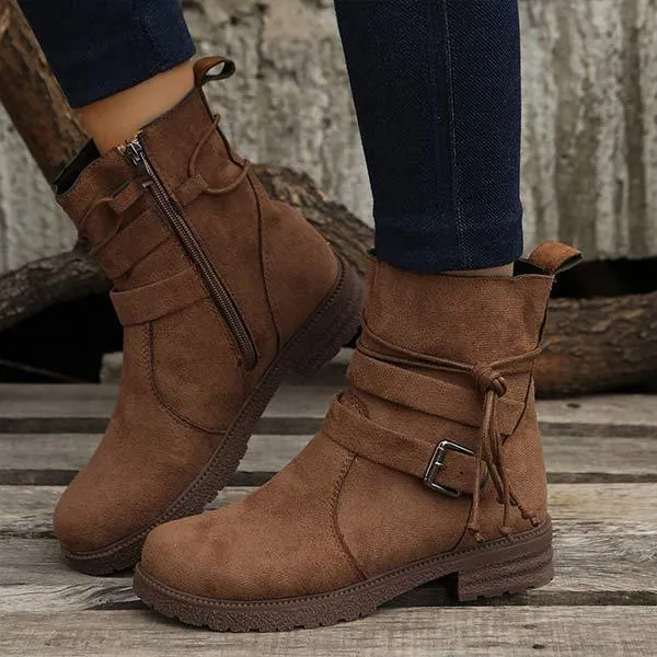 Women'S Vintage Side Zip Round Toe Booties 09979971C