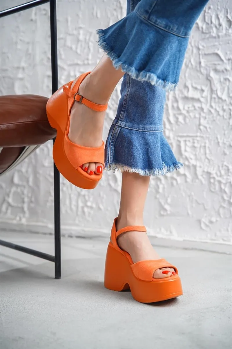 Women's Wedge Heeled Orange Sandals