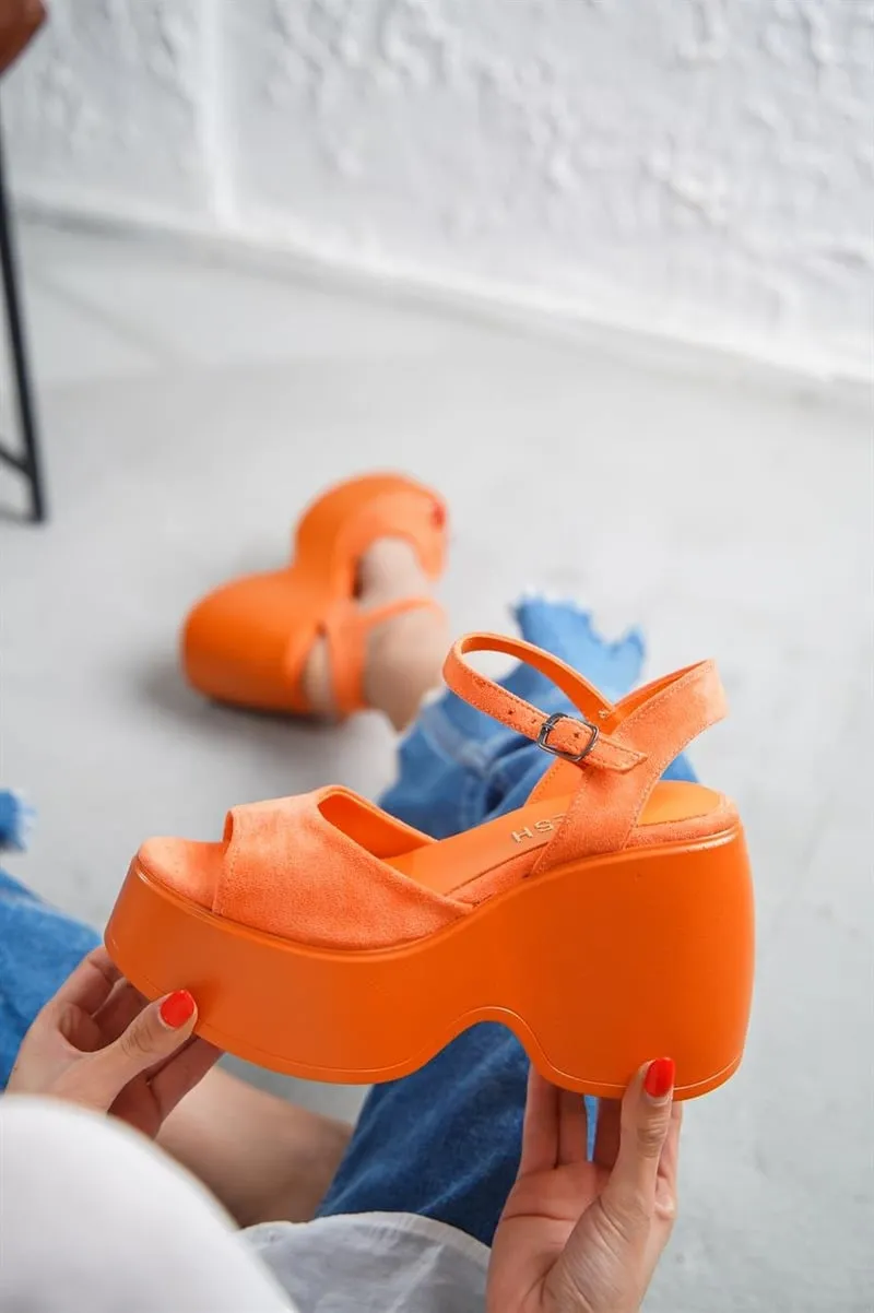 Women's Wedge Heeled Orange Sandals