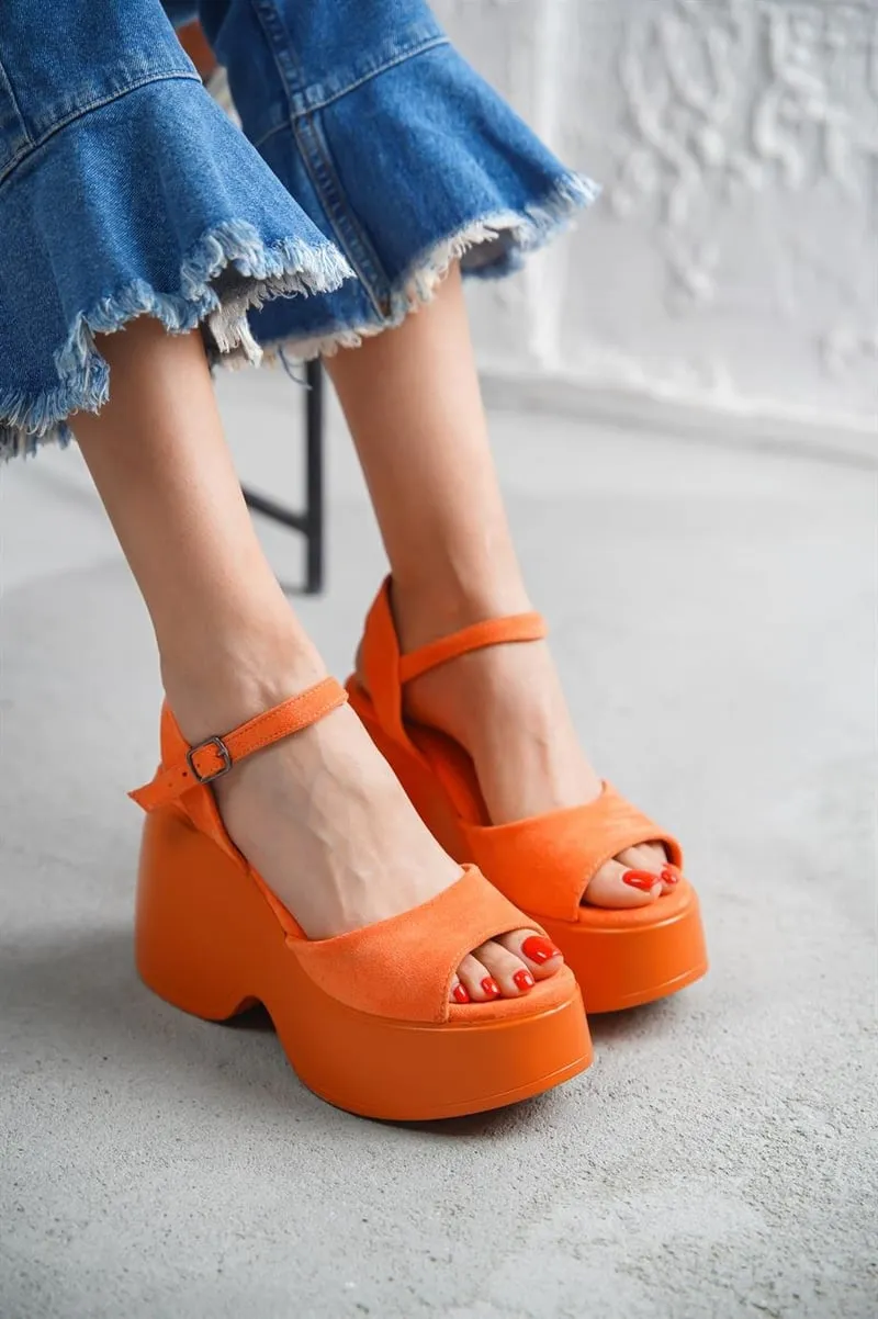 Women's Wedge Heeled Orange Sandals